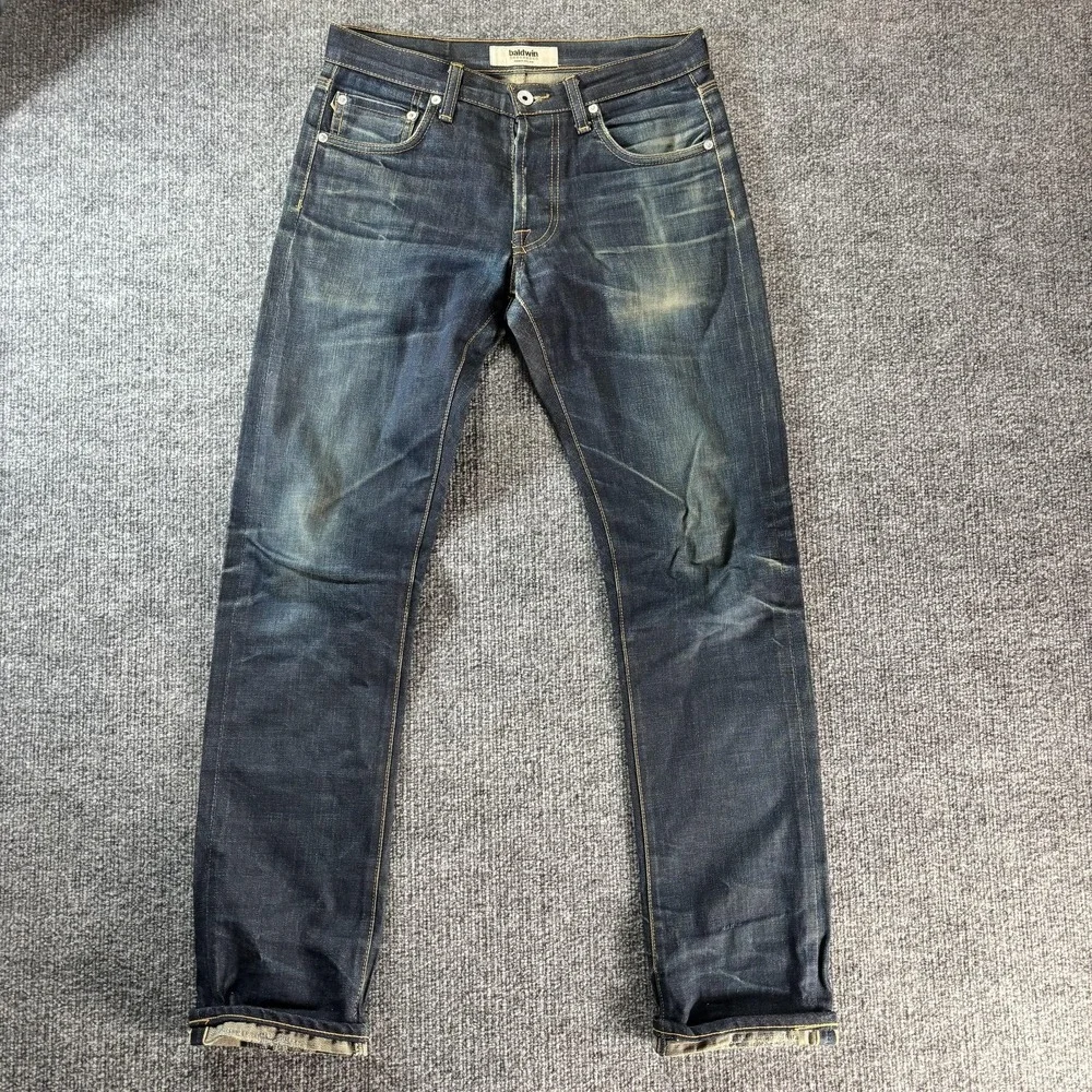 Baldwin The Henley Jeans Mens 29x32 Blue Slim Skinny Fit Distressed Denim Casual